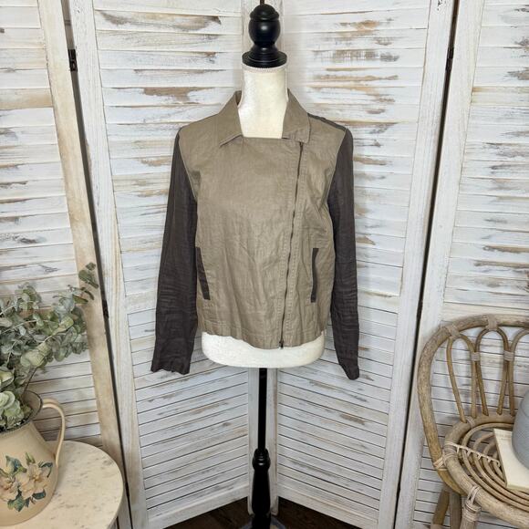 EILEEN FISHER Women's Petite L Organic Coated Linen Utility Moto Jacket Stone - Picture 15 of 16